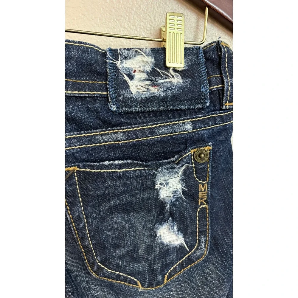 MEK Denim‎ Henderson Bootcut Jeans 28 Dark Wash Distressed Y2K W1HENDB2 DKBLU